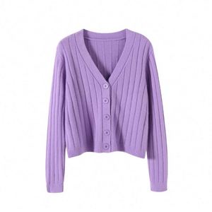 Áo len <span class=keywords><strong>cardigan</strong></span> ngắn tay mùa thu đông kiểu Hàn Quốc dành cho nữ, cổ V, tay dài, chất liệu mỏng, dệt kim - Product Image 4