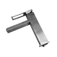 Robinet de lavabo monotrou en acier inoxydable 304, style contemporain, finition brossée, avec cartouche céramique, eau chaude et froide