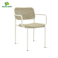 Ensemble de salle à manger d'extérieur moderne et durable, chaises en aluminium avec cordage tressé, table en pierre frittée pour jardin, terrasse, meubles de patio