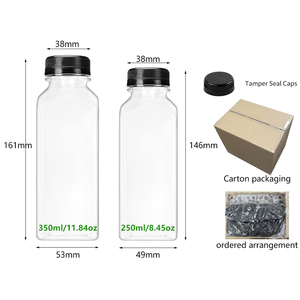 250ml 350ml 400ml 500ml Customized Labeling PET Juice <strong>Bottle</strong> Square Transparent PET Drinks Plastic Juice <strong>Bottle</strong> With Cap - Product Image 4