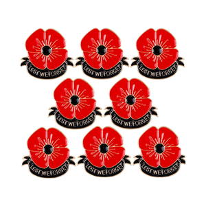 Lot De Badges Et épingles Coquelicots Rouges Et Violets Pour Le Jour Du Souvenir Lest We Forget - Broche Dorée - Croix - Drapeau Union Jack - Soldat