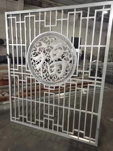 Contemporary Aluminum Room Divider Curtain Wall Panel with Floral Carved Design for Dining Space 70in Width Powder Coated - Product Image 4