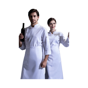 Uniforme de chef blanc avec logo personnalisé, à manches longues, à une seule rangée, pour usage hôtelier, veste de cuisine, tissu en sergé de polyester/coton - Product Image 1