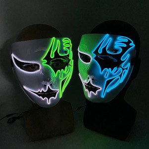 <span class=keywords><strong>Maschera</strong></span> LED Luminosa Nera per Halloween, <span class=keywords><strong>Maschera</strong></span> <span class=keywords><strong>Horror</strong></span> con Carattere V e Sangue, Accessorio Spaventoso in Plastica Setosa - Product Image 1