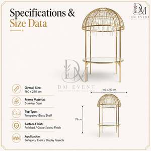 Mesa Redonda de Banquete para Bodas con Toldo de Acero Inoxidable Dorado Personalizado y Cubierta de Vidrio Templado Espejado - Product Image 4