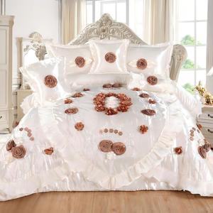 Ensemble de housse de <span class=keywords><strong>couette</strong></span> de luxe pour hôtel, 6 pièces, literie en satin sans plis avec frange en dentelle pour suite nuptiale 5 étoiles - Product Image 4