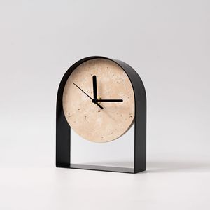 Huangdong Marble Wabi-Sabi Style Geometric Shape Decorative <b>Clock</b> Hotel Model Room Restaurant Home Living Room TV Cabinet Study - Product Image 5