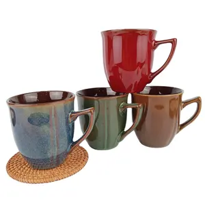 Sunka Retro Ceramic Custom Coffee Mug Triangular Hand Grip Jewel Reactive Glazed Mugs Vintage Ceramic Milk Tea Cup Gifts