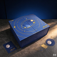 Coffret Cadeau Personnalisé pour Gâteaux de Lune de la Fête de la Mi-Automne, Boîte Rigide Bleue à Double Porte avec Impression Dorée, Emballage de Luxe pour Entreprises et Festivals
