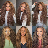 Perruque en cheveux humains vierges indiens bruts, frontale en dentelle HD 13x4, ondulations profondes, blond miel, densité 250%, sans colle, ombré brun