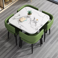 Ensemble de table à manger carrée nordique en pierre, gain de place, luxe, avec chaises en cuir artificiel pour la maison, le restaurant ou l'hôtel