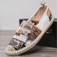 Lin toile chaussures hommes respirant décontracté drapeau visage impression chaussures à la mode étudiant paresseux sans lacet Espadrilles pêcheur chaussures