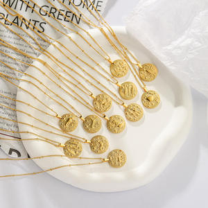 Collar del zodiaco de acero inoxidable chapado <span class=keywords><strong>en</strong></span> oro retro de 18K Cadena de monedas religiosas cristianas con dijes del zodiaco <span class=keywords><strong>chino</strong></span> - Product Image 2