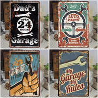 Pancarte Métallique Vintage DAD'S GARAGE, Affiche Métallique Ancienne 'Mon Garage, Mes Règles', Décoration Murale pour 'Man Cave' et Réparation Automobile, Panneau en Étain Rétro 'Huiles et Essence'