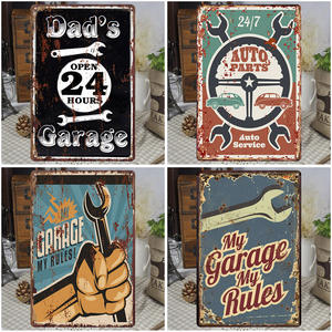 Винтажный металлический плакат для гаража «Мой гараж», мой правила, старый металлический плакат, мужская пещера, ремонт автомобиля, Настенный декор, ретро, масла, бензин, жестяной знак - Product Image 5