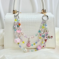 Breloque de téléphone Y2K colorée en strass en forme de croix, cordon de téléphone double couche fait main perlé, porte-clés mignon, pendentif de sac, décoration
