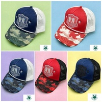 Gorra de camionero estilo americano con logo bordado y estampado, gorra de béisbol con bloques de color, gorra de malla con parte superior rígida y forro de espuma, sombrero protector solar