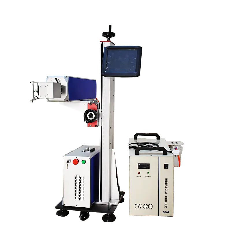 Boao co2-lasermarker 20 watt montagelinie produktionsdatum cnc rf co2 dynamischer fokus fliegende lasermarkiermaschine