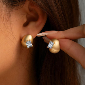 <b>Stud</b> <b>Earrings</b> Oval 14k Gold <b>Crystal</b> Inlay Party Jewelry - Product Image 1