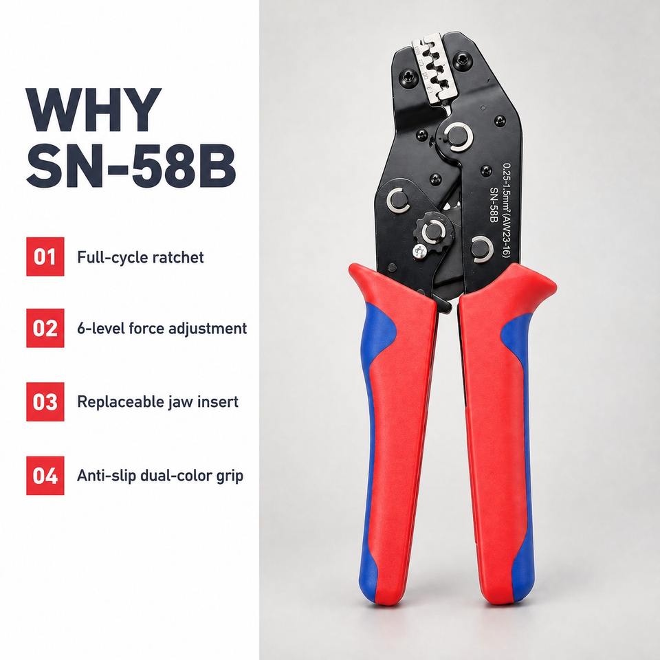 SN-58B Ratchet Crimping Tool 0.25-1.5mm2 AWG 23-16 Terminal Crimper for ...