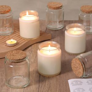 Bocaux à bougies en verre transparent de luxe de 6 oz avec bouchon en liège pour la décoration intérieure, petits récipients à parois droites - Product Image 2