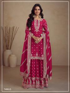 Salwar Kameez semi-couture en soie Vichitra de qualité supérieure pour femme, style pakistanais, avec broderies sequins et motifs variés, toutes saisons, pour mariage et fête - Product Image 3