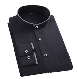 Camisas de vestir de negocios ajustadas de manga larga con cuello mandarín para hombre - Product Image 2