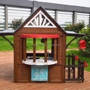 Casa de Juegos de Madera para Niños, Resistente a la Intemperie, con Cocina de Juguete, Toldo Rojo, Valla y Comedero para Pájaros - Cabaña de Juegos para Diversión en el Patio Trasero - Product Image 3