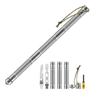 Bastón de Supervivencia Multifuncional de Aluminio, Herramienta Compacta de Autodefensa para Exteriores con Brújula, Gris G01-2 - Product Image 5