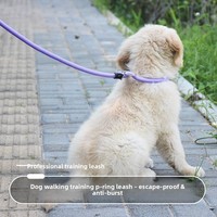 Laisse de dressage pour chien en corde tressée kaki avec poignée confortable en silicone courbée, réglable et anti-étranglement