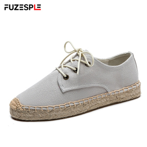 Espadrilles décontractées en toile à lacets pour femmes, semelle en jute antidérapante, baskets avec semelle intermédiaire en chanvre, tendance mode, chaussures pour femmes - Product Image 1