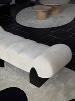 Banc ottoman haut de gamme en bois massif et tissu, style vintage, pour changer de chaussures – Pièce design pour salons