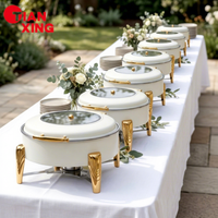 TIANXING Plat à chafing rond de luxe 6L blanc et or pour buffet, traiteur, fête, mariage, événement