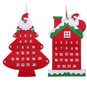 Árbol de Navidad con forma de casa, calendario de fieltro, adornos, cuenta atrás, Navidad, calendario de adviento