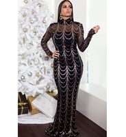 2021 Groothandel Lange Mouwen Zilveren Gouden Maxi Prom Dress Stand Kraag Mermaid Elegante Vrouwen Avondjurken