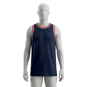 Men's <b>Blue</b> <b>Mesh</b> Tank <b>Top</b> Custom Neck Short Breathable Quick Dry Regular Fit Solid Color 100% Polyester Soccer Apparel Front - Product Image 1