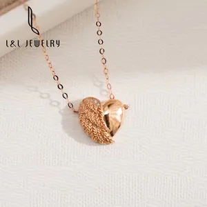 Dainty Jewelry 18k solid Gold Rose Gold Necklace Ladies Hot Selling Necklace Angel Wing Heart Necklace Natural Full Cut Diamonds