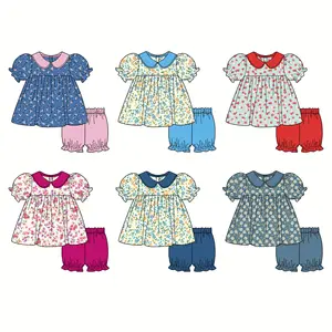 Tenues d'été personnalisées pour bébé fille, tunique à imprimé Floral, hauts assortis, short à bulles, vêtements mignons pour enfants