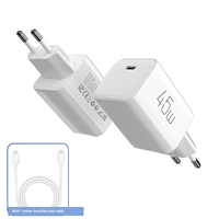 Chargeur GaN 45W CE RoHS avec câble USB C 1C 45W PD Chargeur mural rapide Prise EU pour ordinateur portable Téléphone Tablette En stock pour livraison rapide