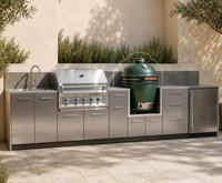 Meja Samping dengan Baki Lemak yang Dapat Dilepas, Perlengkapan Dapur Modern, BBQ Kingdom 4 Gas Grill, Pelat Masak Besi Cor Stainless Steel, Kabinet Pembakar