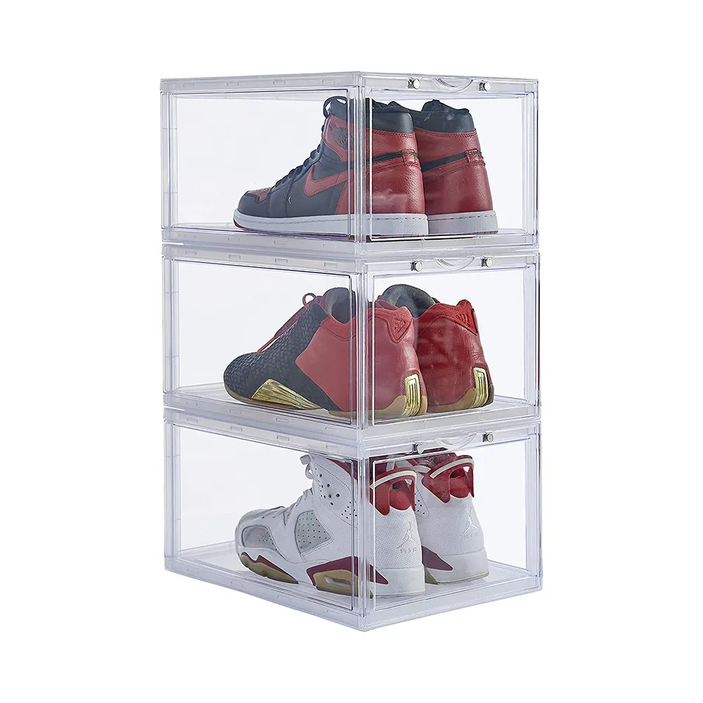 Stackable Giày Organizer rõ ràng nhựa 3 gói hộp giày cho hiển thị Giày Sneakers lưu trữ rõ ràng