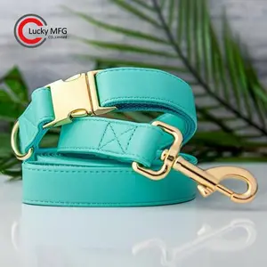 Conjunto de collar y correa de perro de cuero vegano, collares y correas para mascotas con estampado Popular hecho a mano, cuero genuino personalizado de lujo Premium