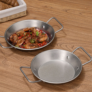 Teglie piatte in acciaio inox 304 retrò con 2 orecchie vassoi per patatine fritte cucina piatto per salsa Snack anfora Barbecue - Product Image 5
