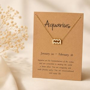 Birthday Gift Gold Plated 12 Zodiac Sign Pendant Wish Card Charm Gold Chain <b>Choker</b> Astrology Necklace Jewelry for Women - Product Image 1