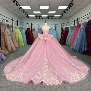 Dy6922 Vestido de Gala Rosa Bonito sin Tirantes con Escote Corazón y Apliques Florales Brillantes para Quinceañera, Fiesta de 16 Años, Bat Mitzvah o Concurso de Belleza - Product Image 2