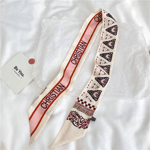 时尚奢华女性窄长丝带字母印花缎面围巾优雅女士发带领带围巾手提包 - Product Image 5