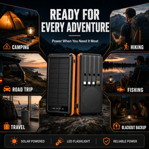 Batterie <span class=keywords><strong>solaire</strong></span> portable 10000mAh, <span class=keywords><strong>chargeur</strong></span> intégré avec câble, charge sans fil magnétique et lampe de camping LED - Product Image 2