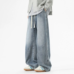 Pantalones Vaqueros Anchos de Corte Recto para Hombre, Estampado Hip Hop, Lavados, 100% Algodón, Transpirables, Diseño Americano Informal de Invierno - Product Image 1