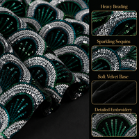 Tissu de dentelle en velours perlé nigérian de luxe avec de lourdes paillettes pour robe de mariée Aso Ebi