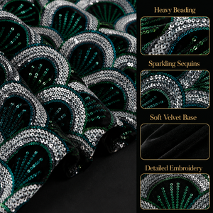 Tissu de dentelle en velours perlé nigérian de luxe avec de lourdes paillettes pour robe de mariée Aso Ebi - Product Image 2